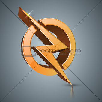 lightning ealistic 3d icon on the grey background