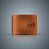 Realistic wallet icon on the grey background.