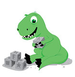cute baby dinosaur playing with stone cube toys