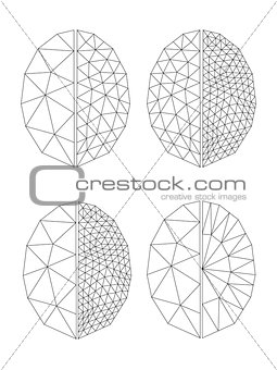 contours for coloring faceted gem on white background, triangulation