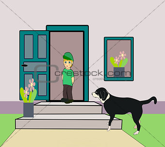 Little Boy and waiting Dog