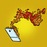 smartphone flames. destruction of technology