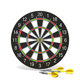 Yellow dart arrows in front of dartboard 3D