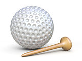 Golf ball with wooden tee 3D rendering illustration