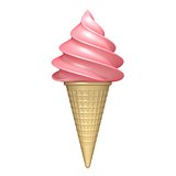 Soft serve pink ice cream 3D rendering illustration on white bac