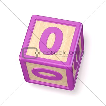 Number 0 ZERO wooden alphabet blocks font rotated. 3D