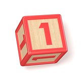 Number 1 ONE wooden alphabet blocks font rotated. 3D