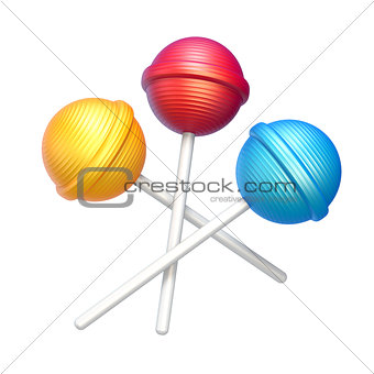 Three sweet lollipops 3D rendering illustration on white backgro