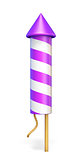 Purple stripped firework rocket 3D rendering illustration on whi