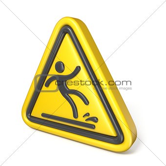 Wet floor sign yellow triangle with falling man 3D