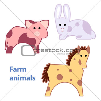 Farm animals pig, rabbit and horse isolated