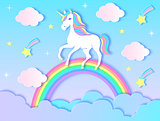 unicorn, clouds,rainbow and stars