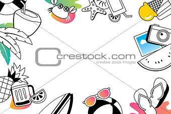 Summer doodles symbol and objects icon elements with space for t