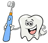 tooth character with toothbrush cartoon