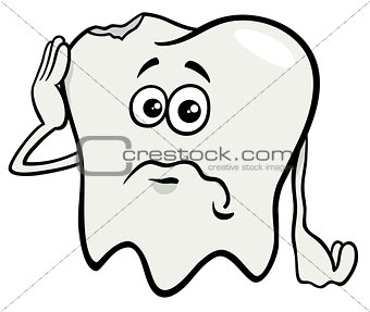 sad tooth cartoon character with cavity