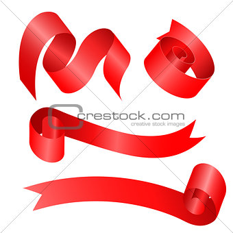 Red satin ribbons isolated on a white background.