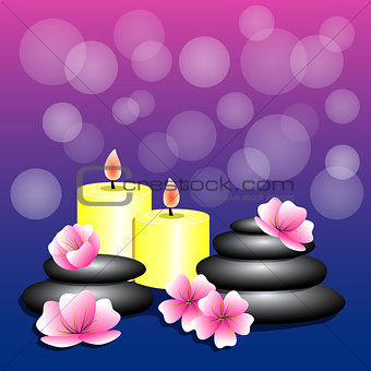Spa background. Bamboo, candles, Spa stones, flowers for banner,