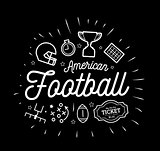 American football. Vector illustration in the style of thin lines with flat icons in black and white