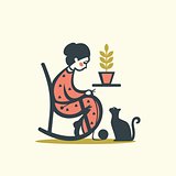 Knitting woman with cat