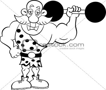 Cartoon Strongman Holding a Barbell