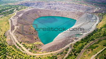 Aerial view of flooded quarry Mining-dressing quarry is flooded.