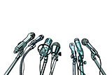 many microphones interview background