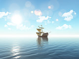 3D ship sailing on a blue ocean