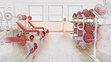3D sketched background of a gym interior