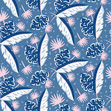 Blue jungle leaves pattern for summer seamless prints.