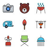 Camping vector outline stroke icon.
