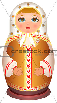 Russian girl wooden doll. Traditional national toy matryoshka