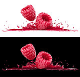 Raspberry berries in splash of juice