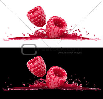 Raspberry berries in splash of juice