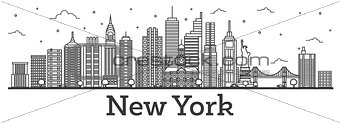 Outline New York USA City Skyline with Modern Buildings Isolated