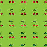 Pair of cherries seamless pattern on green