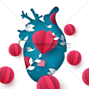 Love balloon landscape. Medical heart illustration.