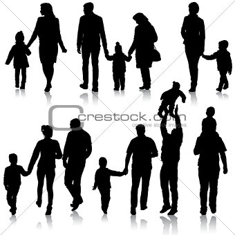 Set silhouette of happy family on a white background