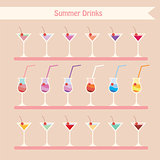 Set of summer drinks and beverage cocktail,juice, lemonade etc