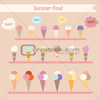 Set of yummy ice-cream cones