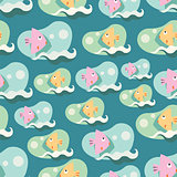 Seamless background pattern with lovely cartoon fishes