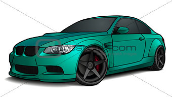 Vector draw of a flat sport car with black lines.