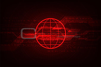 Digital information technology on the red background.