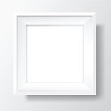 Square Blank white frame on white wall. Vector template