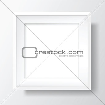 Square Blank white frame on white wall. Vector template