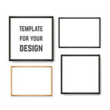 Set of Realistic Light and Dark Wooden Picture Frames on a White Wall.