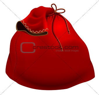 Red big santa claus bag isolated on white