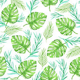 Watercolor floral summer tropical seamless pattern