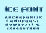 Ice font. Ice letters and numerical.