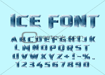 Ice font. Ice letters and numerical.