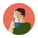 Fashion woman witn cup of coffee or tea. Pop art illustration